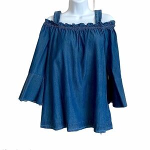 Blue Denim Casual Top Blouse Medium
